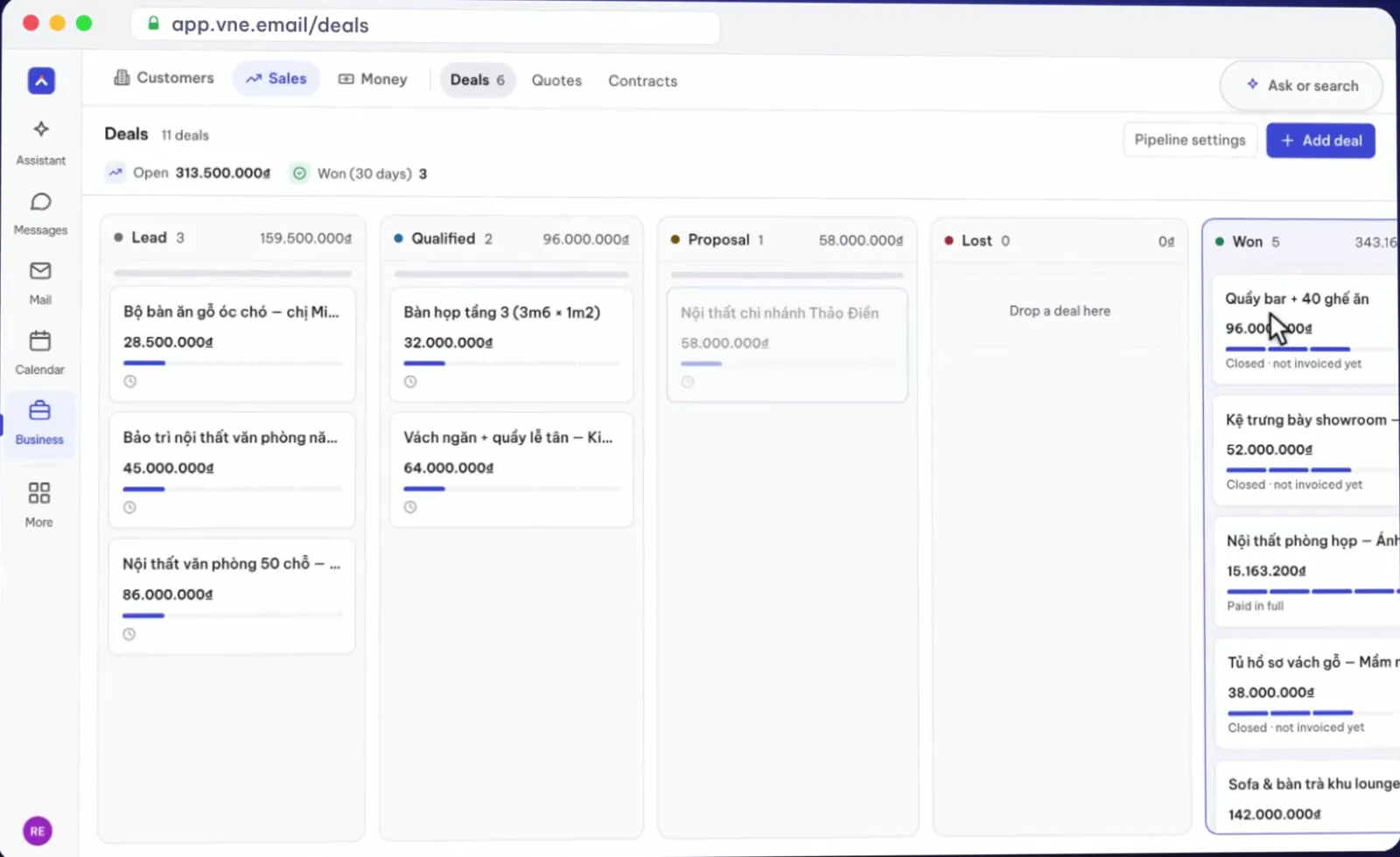 Sales pipeline board by stage