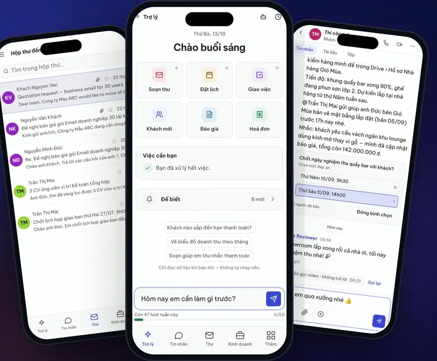 VNe trên iPhone: hộp thư, Trợ lý và tin nhắn